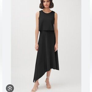 Cuyana Black Asymmetrical Overlay Organic Pima Cotton & Modal Soft Dress NWT L
